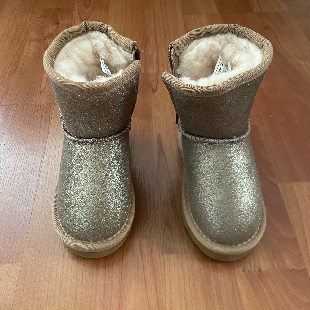 BearPaw Glittery Gold Toddler Boots
